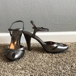 MOVING SALE- MAKE AN OFFER! Nine West Pewter Metallic Peep-Toe Heels, Size 8